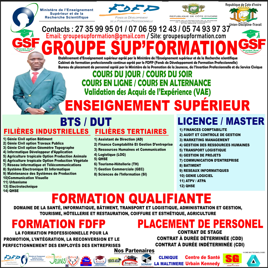 🎓 CHERS BACHELIERS, CHOISISSEZ GROUPE SUP'FORMATION ! LES INSCRIPTIONS SE POURSUIVENT DU LUNDI AU SAMEDI DE 08H A 18H